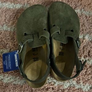 Birkenstock Dark Green Suede Clogs